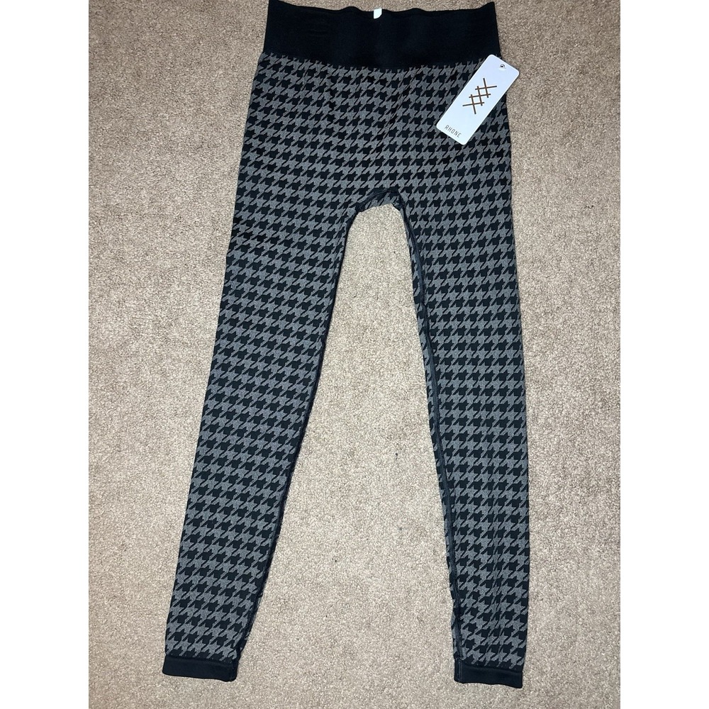 Rhone Women's Base Leggings Medium Houndstooth Seamless NWT $118 Stretch Black